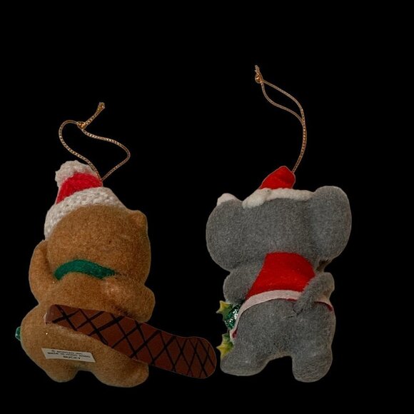 Two VTG Morgan Inc Flocked Christmas Ornaments Bucky Beaver & Twinkle Mouse 107E - Picture 4 of 5